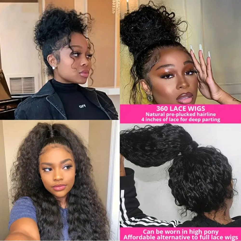 180% Density 28” Natural Black Deep Wave 360 Lace Frontal Human Hair Wig - Picture 9 of 11